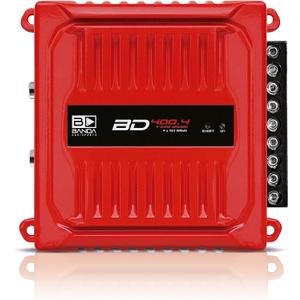 BD400.4RED Four Channel 4 x 100 Watt Rms Full Range Car Audio Amplfier 4 Ohms Bridged with Optional Use Low or High Pass Filters Red
