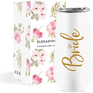 ELEGANTPARK Wedding Gifts for Bride Champagne Flutes Tumbler Wedding Engagement Gifts for Bride Wifey Mrs Bridal Party Stainless Steel Cup with Lid White 10 OZ