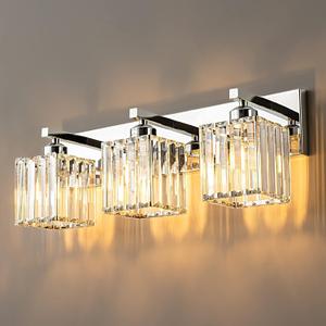 Modern 3-Light Chrome Crystal Bathroom Vanity Wall Light
