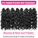 8 Packs GoGo Curl Crochet Hair 10 Inch Short Pre looped Curly Crochet Hair for Women Synthetic Bohemian Crochet Braid BLack Water Wave Crochet hair Extensions (10Inch #1B)