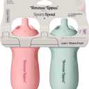 Tommee Tippee Insulated 9oz Sporty Spout Toddler Water Bottle, No Spill Sippy Cups for Toddlers 1-3, Two-Piece Valve Helps Stop Spills, BPA Free, Pink and Mint, Pack of 2