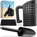 INCLY Sand Scoop & Shovel, Detecting Accessories for Kid & Adult Metal Detector, Sand Sifter Treasure Hunting & Digging Tool at The Beach & More, Black - Come with Mesh Bag