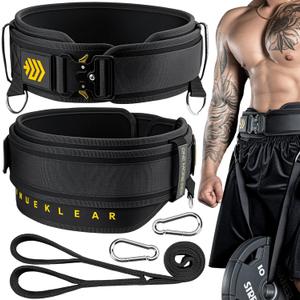 MANUEKLEAR 2-in-1 Weightlifting Belt & Dip Belt with 36.7 IN Rope, Double-Layer Weight Lifting Belts, Powerlifting Gym Weighted Belt for Pull Up Squat (Midnight Black)