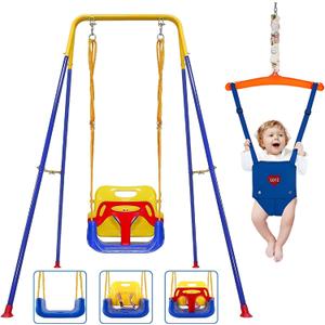 2 in 1 Toddler Swing Jumper, Swing Set for Indoor/Outdoor, Baby Jumpers and Bouncers, Easy to Assemble & Store, Suitable for Children 6 Months and Older