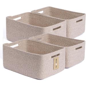 Large Storage Baskets for Organizing, Closet Shelf Baskets for Clothes Blanket Towels, Baby Nursery, Toy Bins Box, Woven Rope Baskets, 17 x 13 x 7.5, 4 Packs Mixed Brown (Natural)