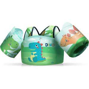 DRQ Toddler Swim Vest, Toddler Floaties for 22-66lbs Kids, Puddle Jumper Kids Life Jacket with Shoulder Harness Arm Wings for Girls Boys 2 3 4 5 6 Years Old Sea Beach Pool (Dinosaur-style)