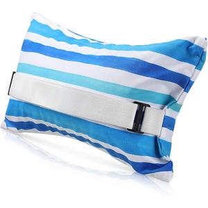 17"x10" Inflatable Beach Pillow with Removable Cover, Beach Chair Backpacking Pillow with Strap Stripe for Summer Sand Pools Travel Vacations(Blue White)