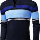 NITAGUT Mens Sweaters 1/4 Zip Up Striped Pullover Slim Fit Fall Winter Spring Long Sleeve Polo Sweaters (XX-Large, Navy Blue)