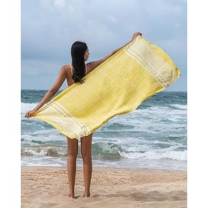 GOQAN Turkish Beach Towel Oversized 39x71 | Thin, Lightweight, 100% Cotton and Sand Free Towel is Suitable for Beach, Bathroom, Pool, Travel & Swim | Odor Free Thanks to Quick Dry Property - Yellow