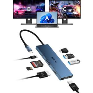 KOZYC USB C Docking Station Dual Monitor, 8-in-1 USBC Hub with 2 HDMI Ports, USB-C 3.0, 2xUSB-A 3.0, SD/TF, 100W PD, Compatible with HP, Dell