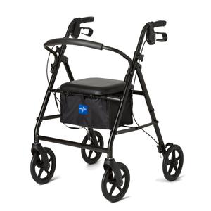 Medline Aluminum Rollator Walker, Burgundy, 300 lb. Weight Capacity, 8” Wheels, Adjustable Height Handle, Padded Seat & Backrest, Rolling Walker for Seniors and Mobility Impaired