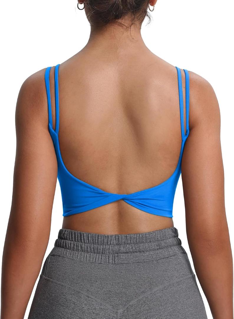Aoxjox Women's Workout Sports Bras Fitness Yoga Crop Tank Twist Back Cami (Directoire Blue) XS