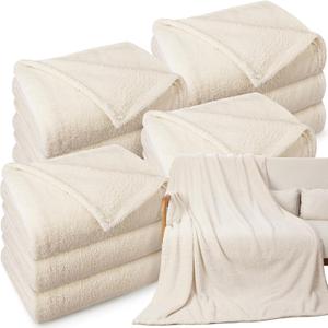 Tinideya 12 Pack Sherpa Fleece Throw Blankets Bulk 50"x 60" Soft Plush Wedding Throw Blankets for Couch Sofa Spa Sleepover Party Favor Supplies Travel Guest Room Home Decoration (Ivory)