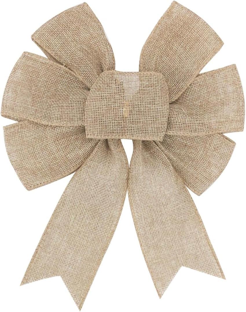 Burlap Wreath Rustic Jute Bow Christmas Tree Topper Ornament for Birthday Wedding Holiday Party Decorations