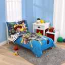 NoJo Disney Toy Story Taking Action Blue, Green and Yellow 4 Piece Toddler Bed Set - Comforter, Fitted Bottom Sheet, Flat Top Sheet, and Reversible Pillowcase