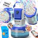 Rechargeable Bubble Machine with Remote Control: 30,000 Bubbles/Min, Type-C, Auto 360 Rotation Bubble Blower with RGB Lights - Creates Magic for Kids Parties, Birthday, Weddings, Outdoor Events