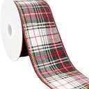 Red Green White Buffalo Plaid Ribbon 2.5 Inch x 10 Yards Christmas Tartan Gingham Check Wired Edge Ribbon Decor for DIY Crafts Gift Wrapping Home Decorations (White/Red/Green,2.5 inch)