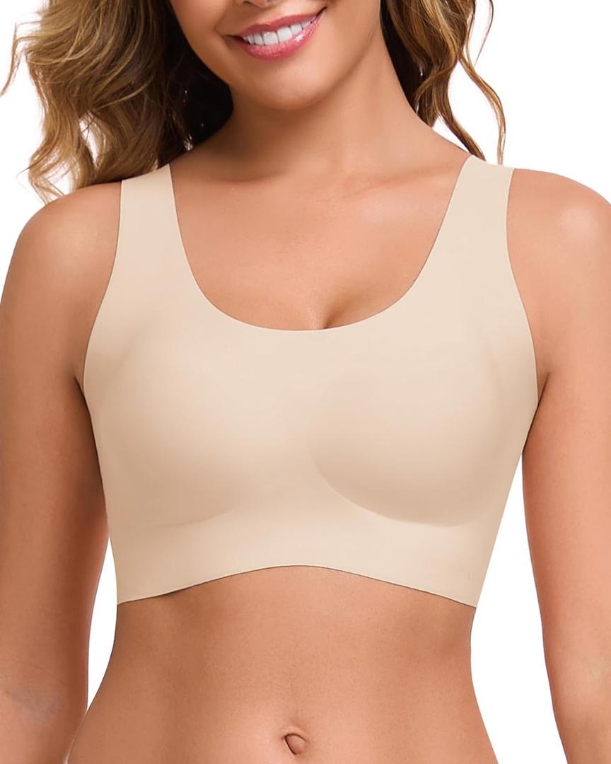 Ubras Seamless Bras for Women Light Support Wireless Bralette Comfortable Soft Smooth Pull On Bras (Medium, Oatmeal)