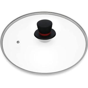 Lodge 12 Inch Cast Iron Skillet Lid with Steam Vent - Universal 12'' Glass Pan Cover for Dutch Ovens (Bakelite Round Knob)