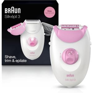 Braun Silk-épil 3 3-270, Epilator for Women for Long-Lasting Hair Removal, 20 Tweezer system, Smartlight Technology, Massage rollers, Shaver and Trimmer Head Included
