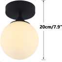 KCO Lighting Mid Century Modern Semi Flush Mount Ceiling Light Fixture White Globe Flush Mount Ceiling Light Farmhouse Black Ceiling Light Milk Glass Hallway Close to Ceiling Light