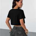 SweatyRocks Women's Casual Short Sleeve Crop Top Round Neck Tee Shirt (Black, M)