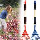 2 Pack Kids Rakes for Leaves, 28" Small Metal Toddler Rakes Garden Lawn Rake with Hardwood Handle and Soft Grip, Lightweight Child Size Yard Leaf Rake Kid Gardening Tools Set for Boys and Girls