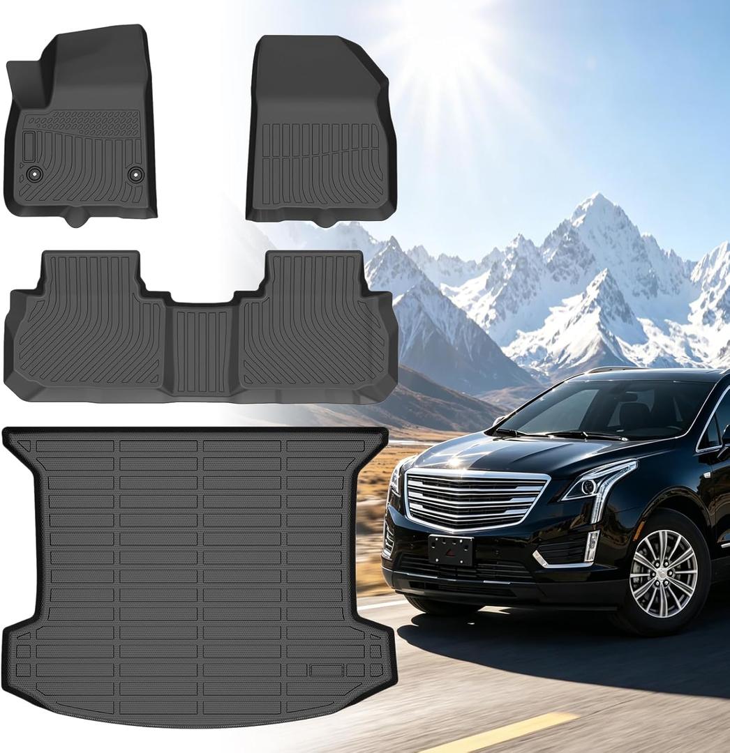 Floor Mats for Cadillac XT5 2018 2019 2020 2021 2022 2023 2024 2025 | 2017 TPE Custom Fit Cadillac XT5, Non-Slip Waterproof Summer Winter, Front & Rear Row & Cargo