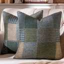 AmHoo Set of 2 Throw Pillow Covers Woolen Patchwork Checkered Farmhouse Decorative Square Pillows Cover Pillowcase for Sofa Couch Bed 20 x 20-Inch Blue