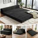 JUIKURY 5 in 1 Foldable Floor Sofa Bed, Tri-Fold Memory Foam Futon Mattress, Convertible Sleeper Couch Guest Bed, Portable Fold Out Sofa Couch for Living Room Apartment Office Guest Room, Queen