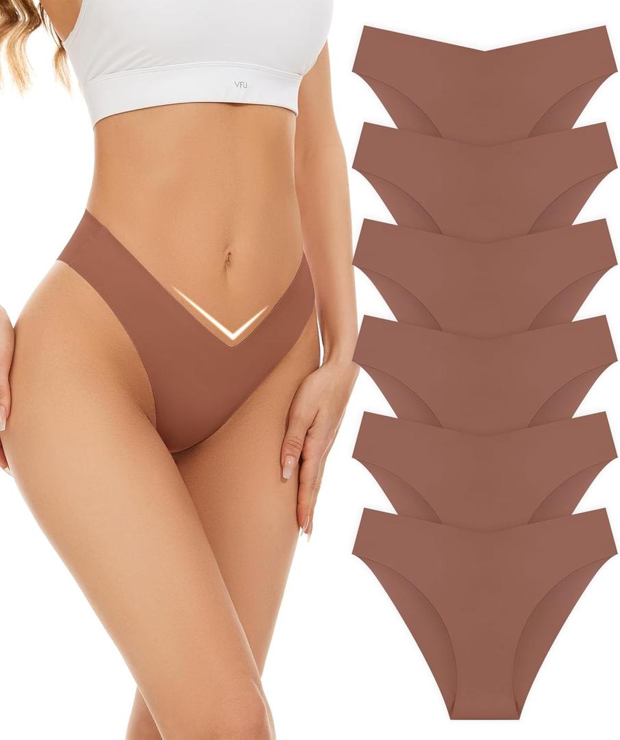 Seamless Bikini Cheeky Panties for Women Soft V-Cut No Show Hipster Breathable Stretch Invisibles Panties 6 Pack XS