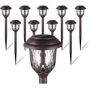10 Pack Solar Lights Outdoor Decorative Garden Yard Lights for Pathway Walkway Sidewalk Driveway. (Brown, Warm White)