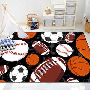 Boys Sports Rugs for Room - Sports Rugs for Boys Bedroom Baseball Carpets Rug American Football Basketball Floormats Kids Home Decor, 5x7 Feet (4'10" x 6'8" (Rectangular), Multi 1814)