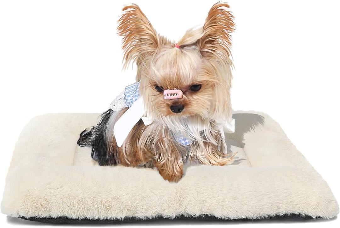 Puppy Bed for Crate 18 Inch for Extra Small Dogs Fit Metal Crates,Ultra Soft Flat Dog Bed Washable & Anti-Slip kennel pads for crates 18 x 12 Inch,Fluffy Comfy Pet Sleeping Mat for Dogs and Cats,Beige