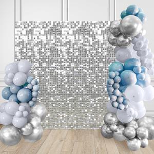 Silver Sequin Backdrop 9FTx4FT Shimmer Wall Backdrop Disco Shiny Backdrop for Valentine's Day Party Wedding Anniversary Birthday Decorations