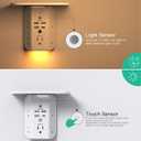 Wall Outlet Extender with Shelf and Night Light, Surge Protector, Wall Mount Charger Multi Plug Expander with 5 AC Outlets and 3 USB A Ports 1 USB C, Wide Space 3-Sided Power Strip Multi Plug Outlets