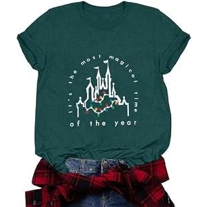Merry Christmas Shirt Women Magical Christmas T-Shirt Christmas Lights tee Family Holiday Vacation Tops Green, Medium