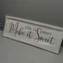 ZZJJHYWGQ Life is Short Make It Sweet Sign Wall Decor 32"×12" for Bedroom Family Inspirational Quote Large Wood Framed Wall Hanging Art (White)