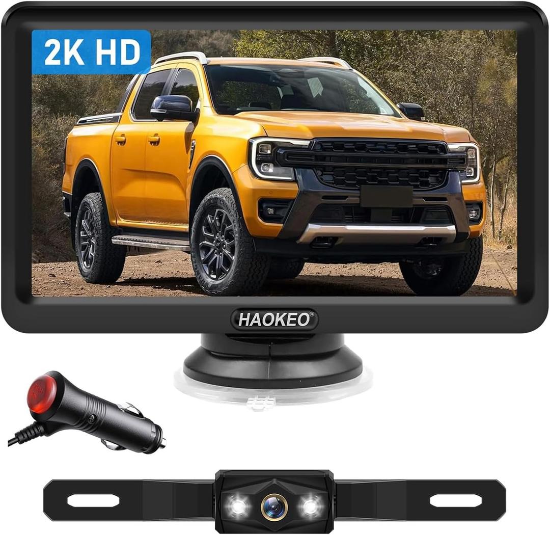 Wired Backup Camera for Truck 7 Inch Monitor Kit Easy to Install in 15 Minutes Starlight Night Vision for Backing Up, HD 2K Rear View Camera with Monitor for Cars Trucks SUVs