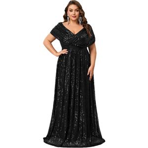 Giffniseti Women's Plus Size V Neck Sequin Formal Maxi Dress A-Line Prom Evening Party Gowns, XL, Back