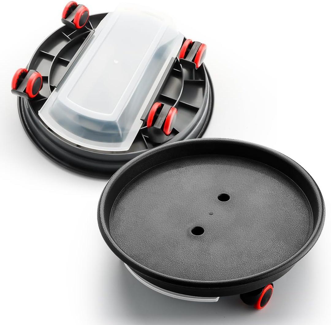 2 Pack Plant Caddy with Wheels, 13.4 Inch Round Plant Stand for Heavy Duty Planters, Large Durable Plastic Plant Dolly with Drainage Holes and Saucer, Gray