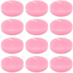 10 Hour Pink Floating Candles Large 3" Unscented Dripless Pool Water Wax Floating Candles for Vases, Centerpieces at Valentine's Day Wedding, Party, Holiday, Set of 12