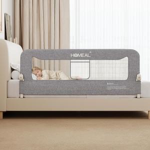 HOMEAL Bed Rail for Toddlers, 59in Swing Down Baby Bed Rail Guard, Toddler Bed Rails for King Size Beds, Twin, Full, Queen, Bed Guard Rail for Toddlers, Grey