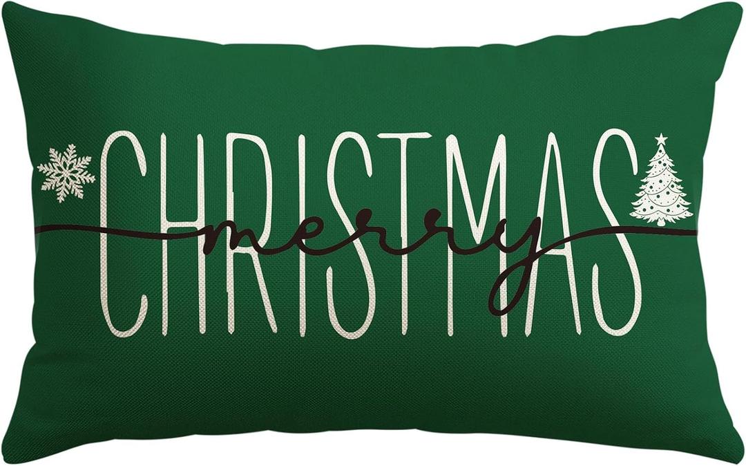 OTOSTAR Christmas Pillow Covers 16x24 Inch Merry Christmas Green Throw Pillow Cover Winter Holiday Lumbar Cushion Case Decoration for Sofa Couch (Green)