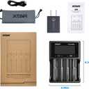 XTAR VC4SL 3A Fast Charger 4-Bay, 18W QC3.0 Adapter Included, LCD Battery Analyzer for Li-ion 21700 18650 & NiMH AA/AAA Rechargeable Batteries