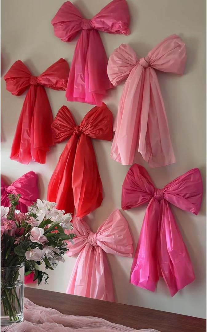 Valentines Day Decorations - Set of 6 DIY Giant Wall Bows - Hanging Valentine Bow Decor for Tree Door Window - Cute Items for Home Room Kitchen Classroom Bedroom Party Office Decoration