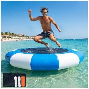 ACOMUZI Inflatable Water Trampoline, Heavy Duty Water Trampoline for Lake, Inflatable Trampoline for Lake, Lake Trampoline for Water with Ladder Ropes for Pool Ocean No Pump