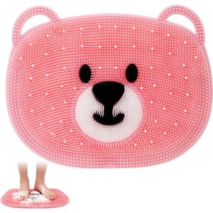 Foot Scrubber for Shower - Silicone Exfoliating Bath Mat with Non-Slip Suction Cups, Dead Skin & Callus Remover for Feet - Men & Women, 14.5" x 11" (Pink)