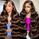 28 Inch Chocolate Body Wave Brown Lace Front Wig Human Hair 13x6 HD Lace Front Wigs Human Hair Pre Plucked 180 Density Colored 4# Gluess Brown Wig Human Hair Wigs For Women