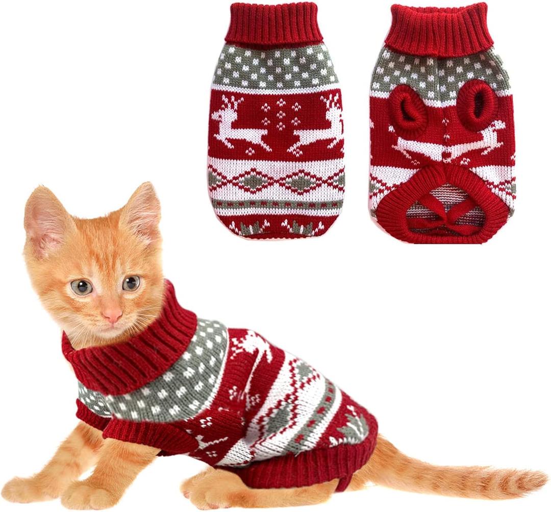 Vehomy Dog Christmas Sweaters Pet Winter Knitwear Xmas Clothes Classic Warm Coats Reindeer Snowflake Argyle Sweater for Kitty Puppy Cat-XS